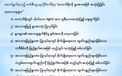အိန္ဒိယသမ္မတနိုင်ငံ ဆွာမိနသန် သုတေသနဖောင်ဒေးရှင်းမှ နည်းပညာအထောက်အပံ့ဖြင့် ဆောင်ရွက်ခဲ့သည့် စပါးဇီဝဥယျာဉ်စီမံကိန်းမှ “ကောက်ရိုးကို နွားစာအဖြစ် အသုံးပြုခြင်း သုတေသနများ”