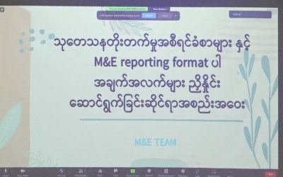 သုတေသန တိုးတက်မှုအစီရင်ခံစာများနှင့်M&E reporting Format ပါ အချက်အလက်များ ညှိနှိုင်း‌‌‌ဆောင်ရွက်ခြင်းဆိုင်ရာအစည်းအဝေး ကျင်းပခြင်း